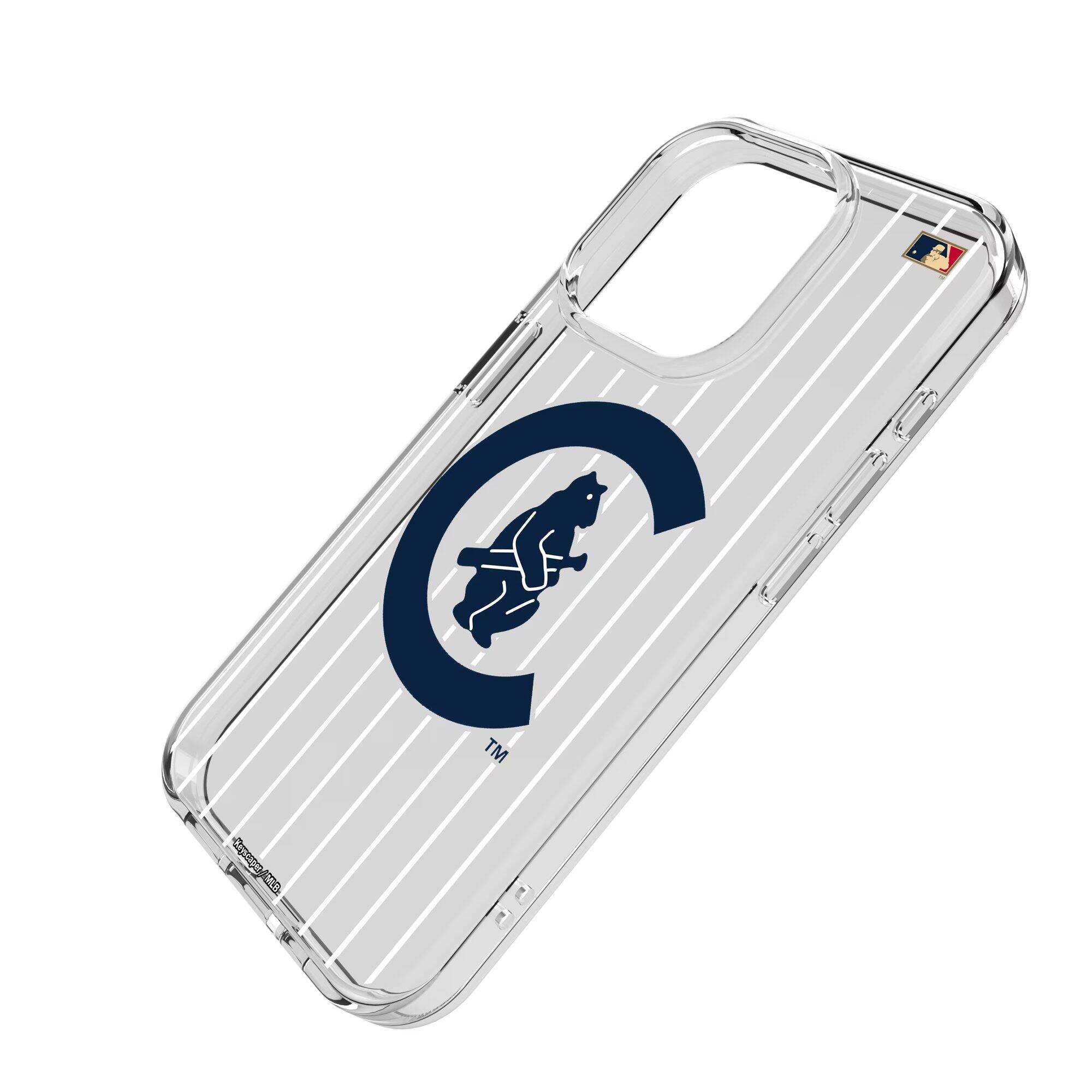 Alt View 1. Keyscaper - Chicago Cubs 1911-1912 Cooperstown Pinstripe iPhone Clear Case - 15 Plus - Multicolor.