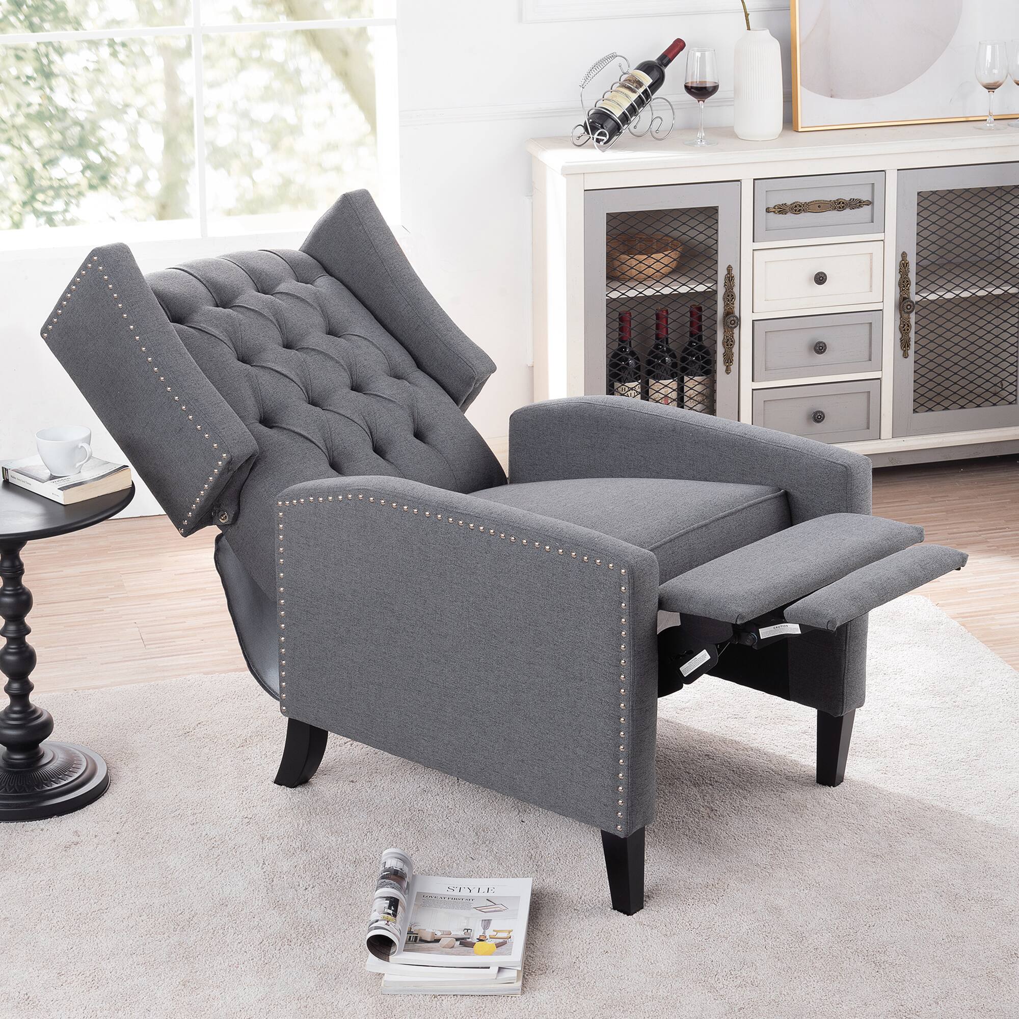 Back. APRILSOUL - Wide Manual Wing Chair Recliner - Gray.