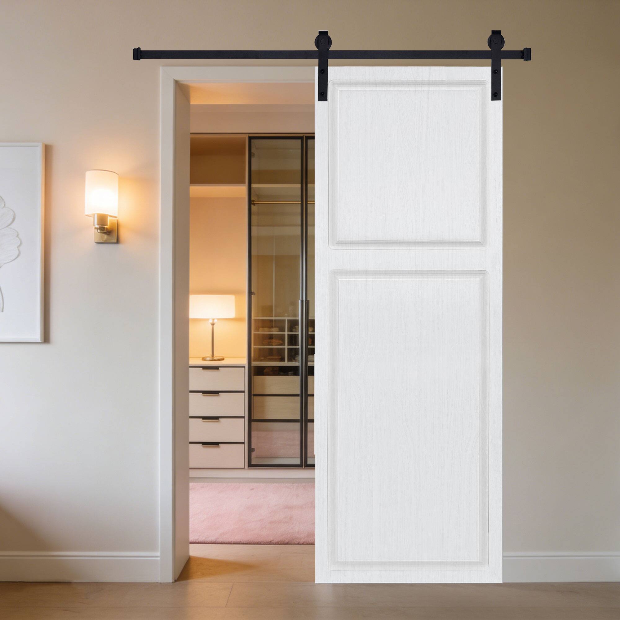 Alt View 3. Boyel Living - Milk White Barn Sliding Door 32-in L x 0.75-in W x 80-in H with Complete Hardware Kit - Milk White.