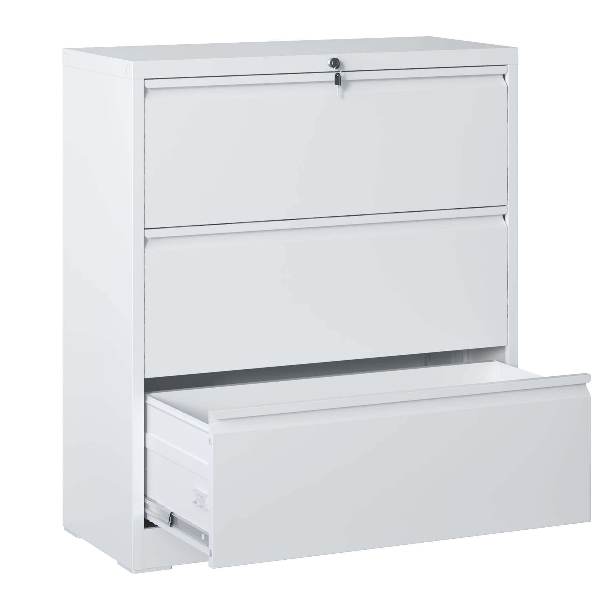 Alt View 1. APRILSOUL - Lateral File Cabinet 3 Drawer White Filing Cabinet with Lock Lockable File Cabinet for Home Office - White.