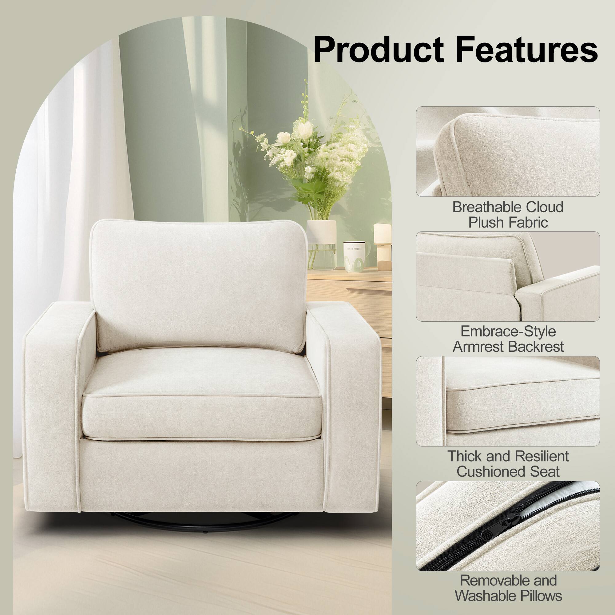 Product Features

- Breathable Cloud Plush Fabric
- Embrace-Style Armrest Backrest
- Thick and Resilient Cushioned Seat
- Removable and Washable Pillows