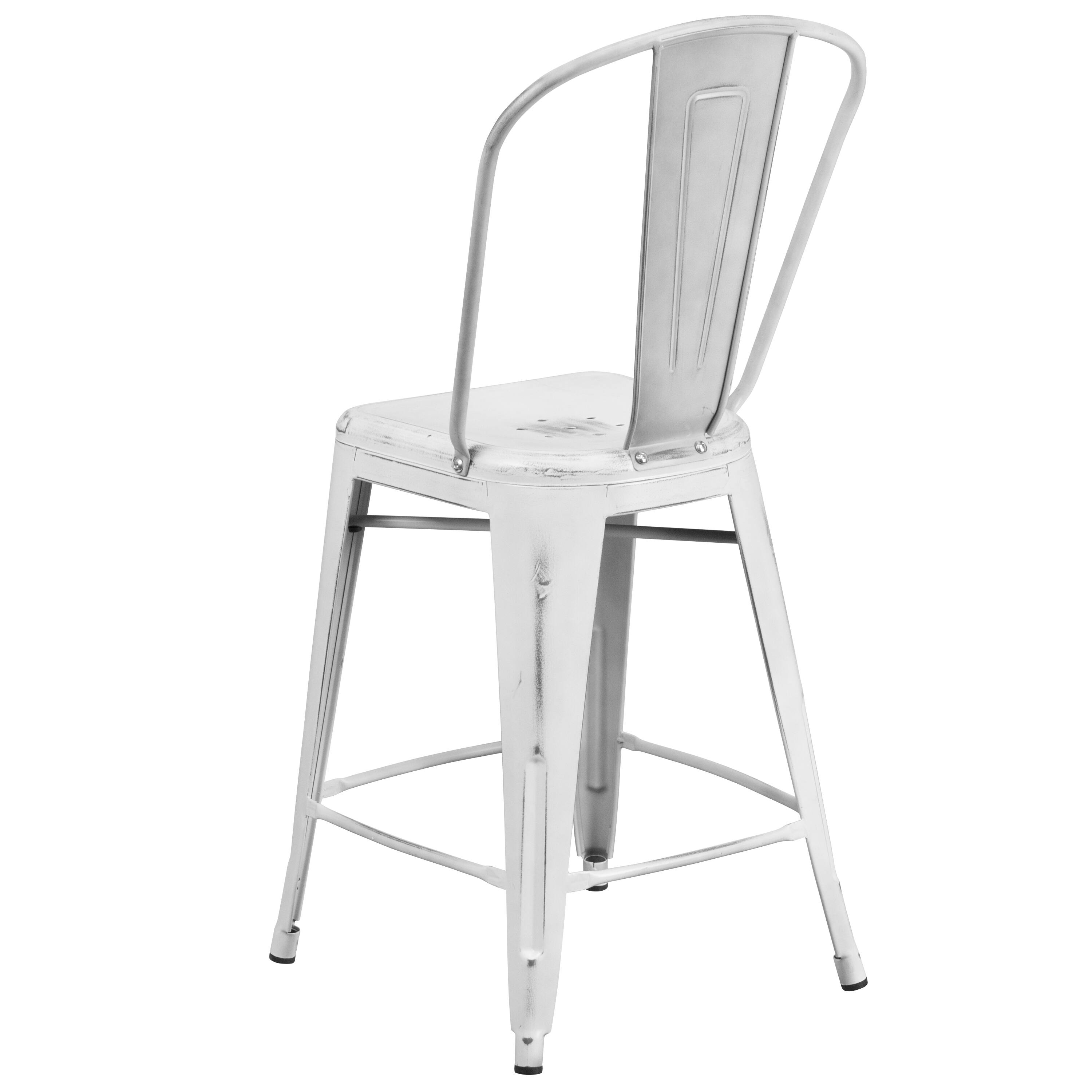 Alt View 5. Emma + Oliver - Commercial Grade 24"H Distressed Metal Indoor-Outdoor Counter Stool with Back - White.
