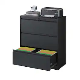 GOODSILO - Lateral Filing Cabinet with Locking Security for Legal/Letter Documents - 3 Drawers - Black