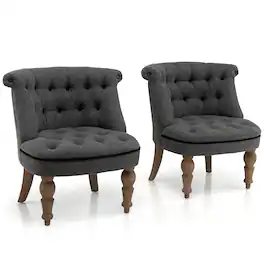 Costway - Set of 2 Upholstered Slipper Chairs Armless Accent Chairs w/ Beech Wood Legs - Gray