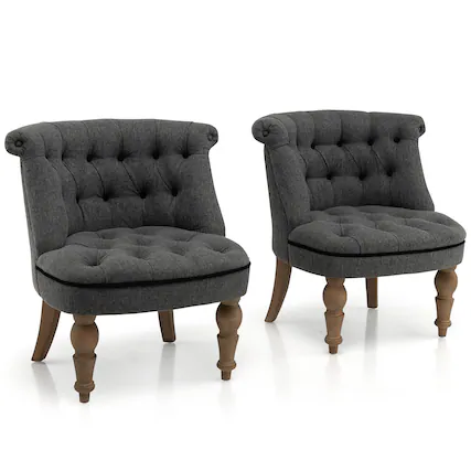 Front. Costway - Costway Set of 2 Upholstered Slipper Chairs Armless Accent Chairs w/ Beech Wood Legs - Grey.