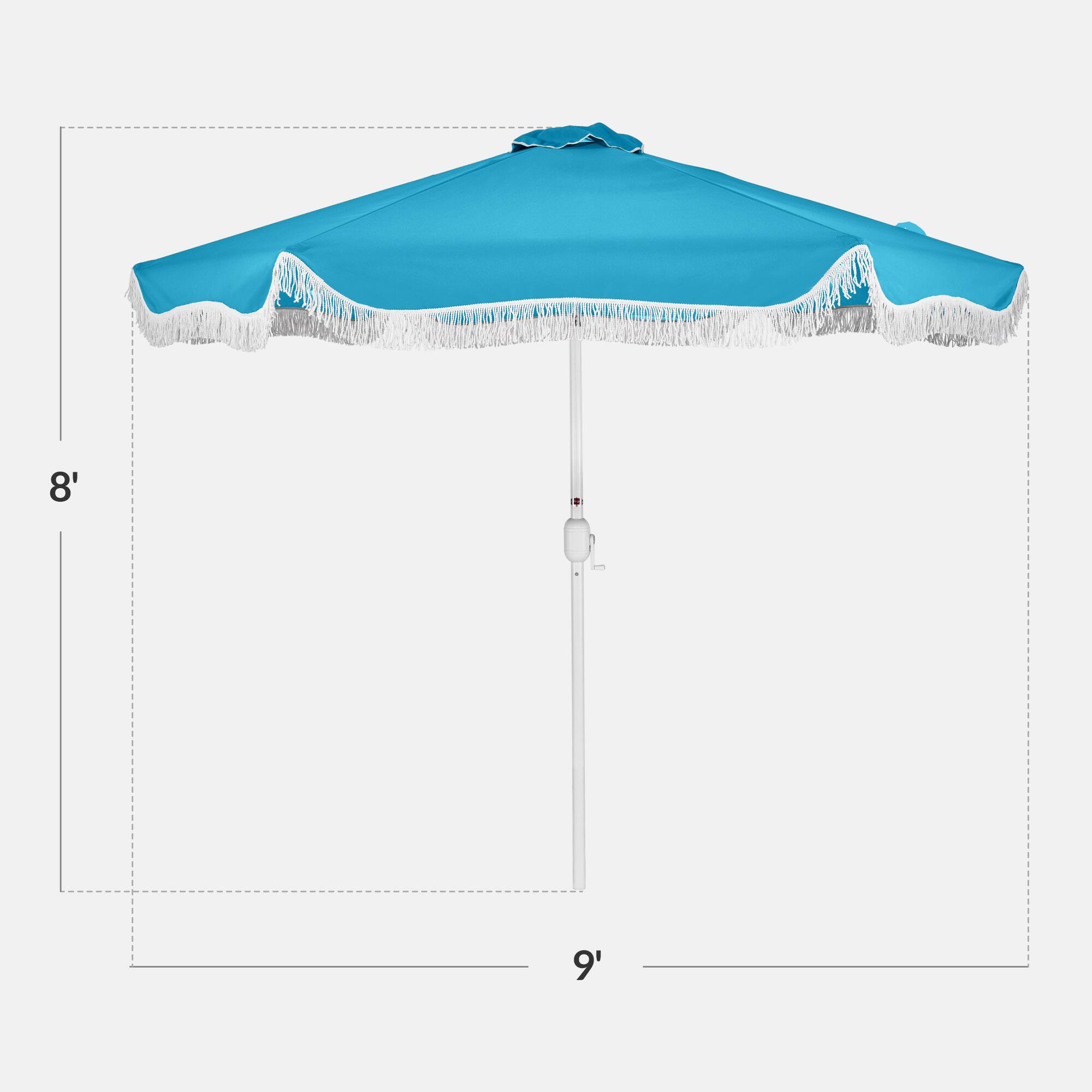 Alt View 1. Best Choice Products - Best Choice Products 9ft Fringe Market Umbrella  Boho Patio Sunshade w/ Tilt, UPF50+ - Sky Blue - Sky Blue.