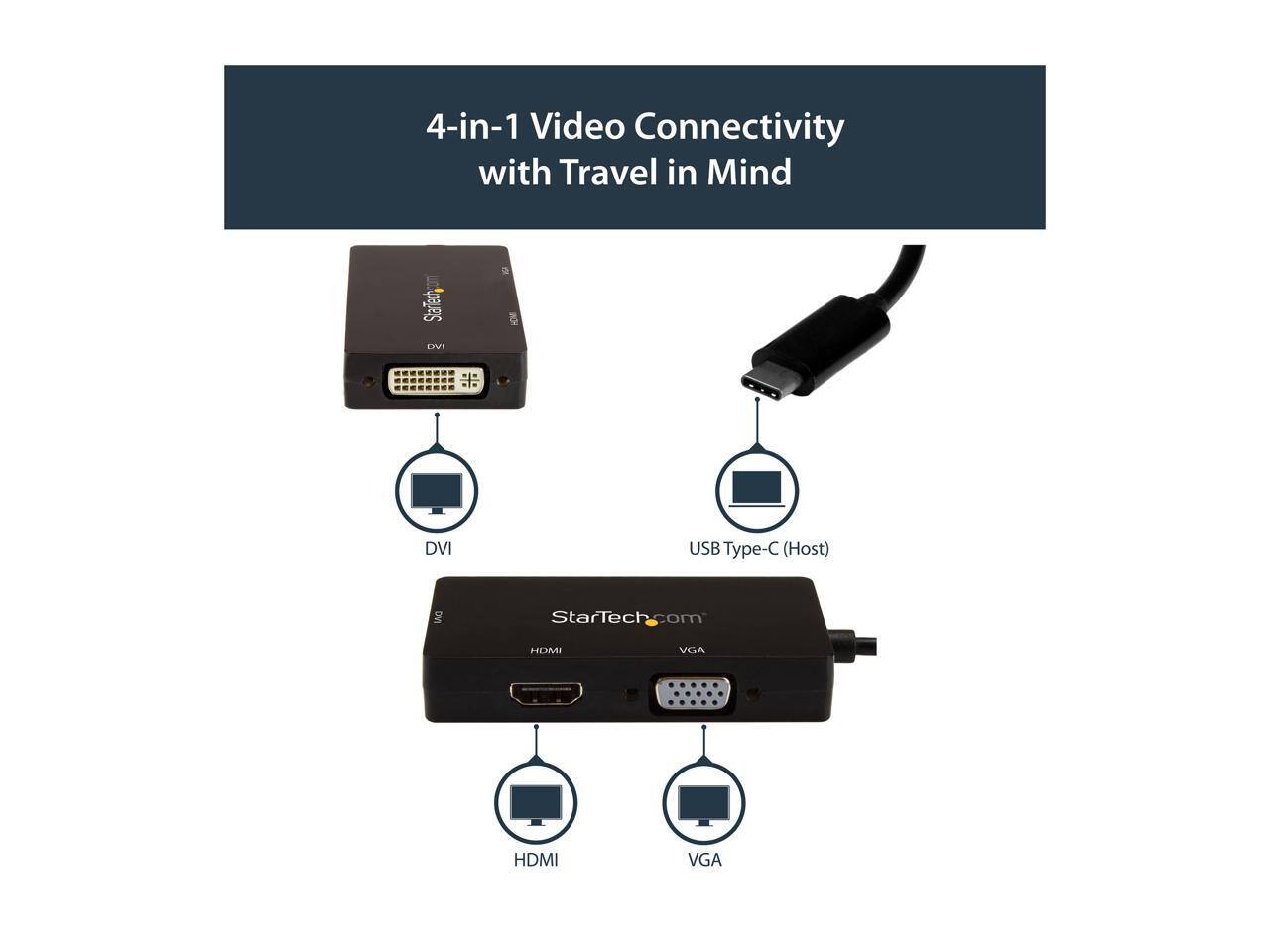 4-in-1 Video Connectivity with Travel in Mind

StarTech.com CV1 DVI USB Type-C (Host) HDMI VGA