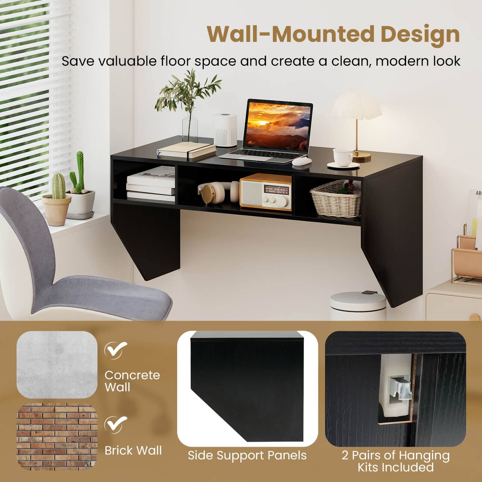 Wall-Mounted Design  
Save valuable floor space and create a clean, modern look  

AR Concrete Wall Brick Wall  
Side Support Panels  
2 Pairs of Hanging Kits Included