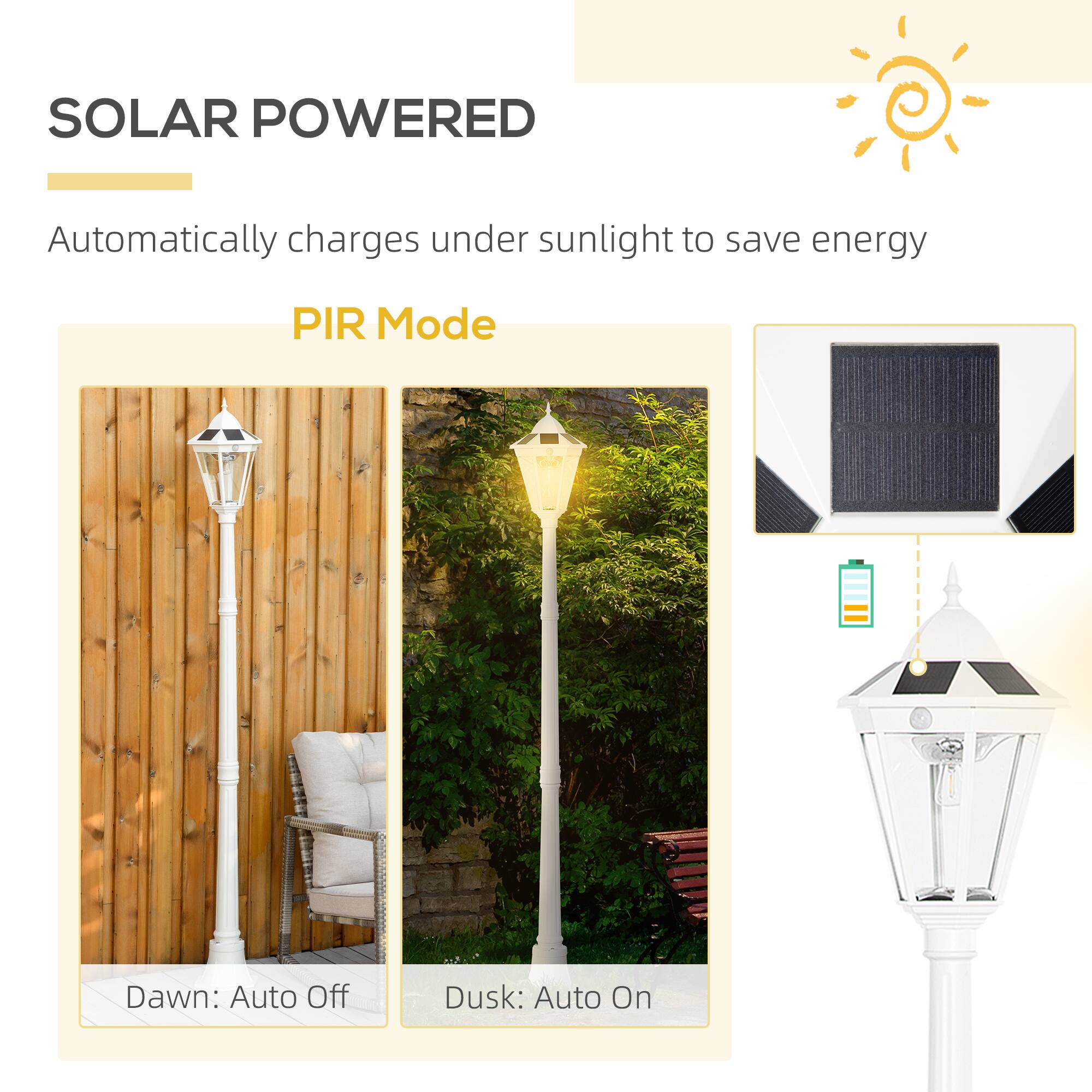 SOLAR POWERED Automatically charges under sunlight to save energy PIR Mode
Dawn: Auto Off
Dusk: Auto On