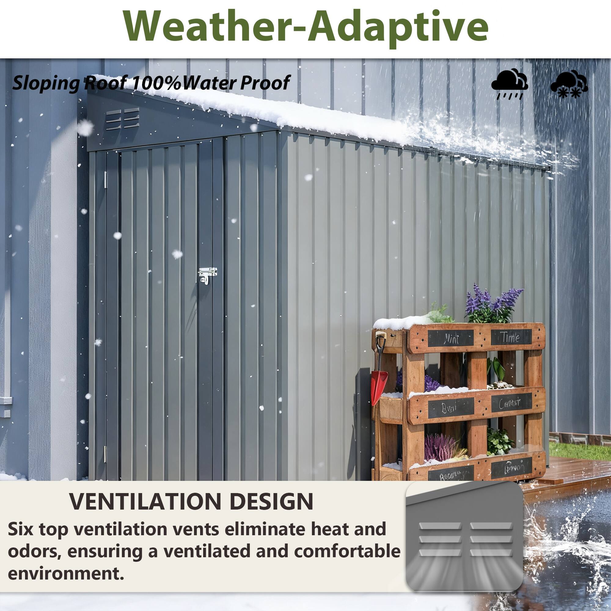 Alt View 1. TinyHomie - 4 x 7FT Lean-To Shed in Olive grey Heavy-Duty Steel Outdoor Storage for Garden Tools and Bicycles All-Weather Protection.