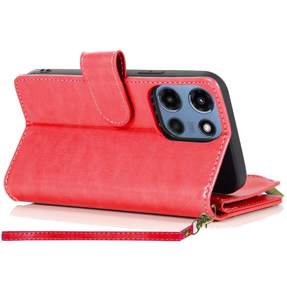 Back. Equipd - Case for Moto G Play 2026 / G 2026 / G 2025, Wallet Case with Card Holder, ID Slots, Zipper Pocket, Stand & Wrist Strap - Red.
