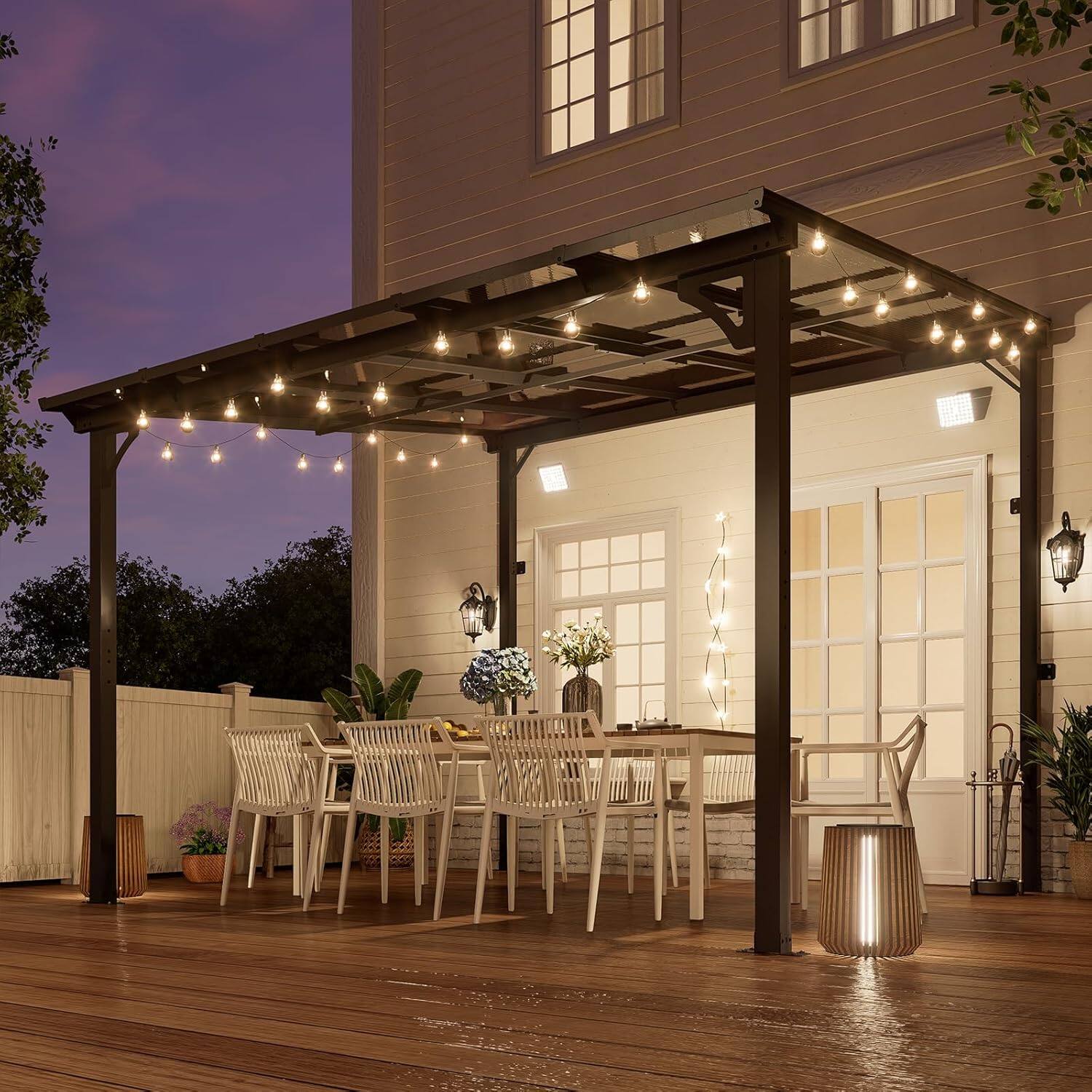 Angle. Yardgrace - 10'x 10' Outdoor Wall Mounted Lean-to Gazebo, Heavy Duty Sloped Roof Metal Awning for Patio, Decks & Backyard - Black.