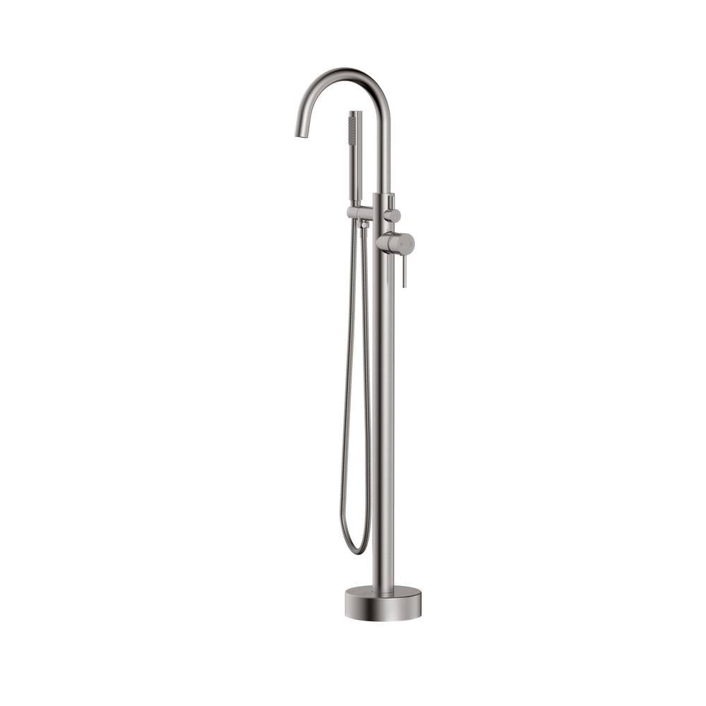 Alt View 4. Elegant Kitchen and Bath - Steven Floor Mounted Roman Tub Faucet with Handshower in Brushed Nickel - Brushed Nickel.