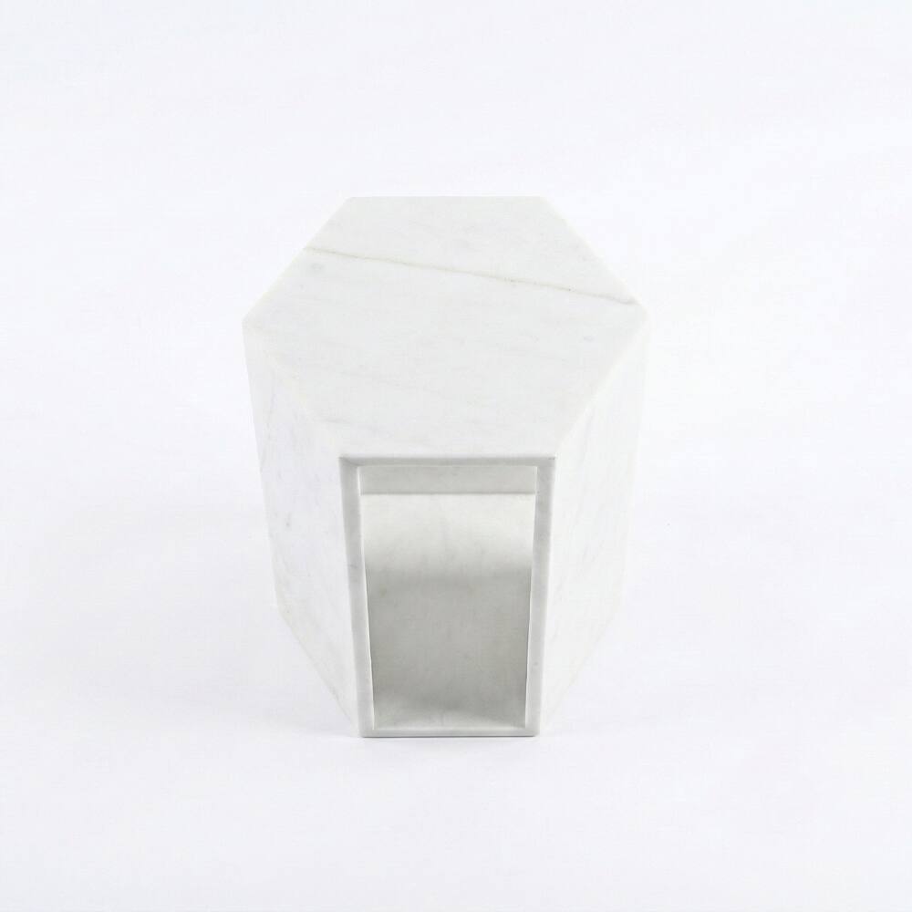 Alt View 8. Loheer - Loheer White Marble Side Table Hexagon Accent Table Stone Pedestal Table Matte Minimalist Drink Table for Living Room - White.