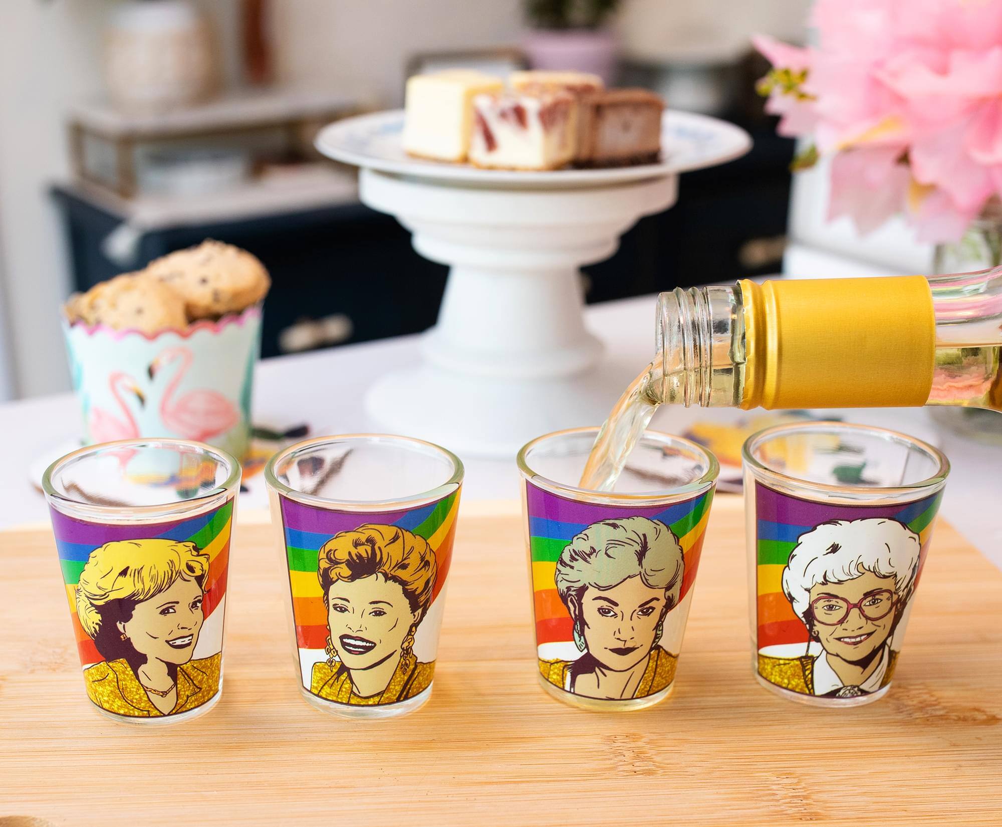 Alt View 2. Silver Buffalo - The Golden Girls Rainbow 1.5-Ounce Mini Glasses | Set of 4 - Gold.