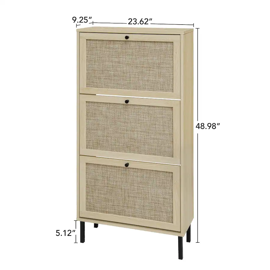 Loheer Rattan 3 Door Shoe Rack, Freestanding Modern Shoe Storage ...