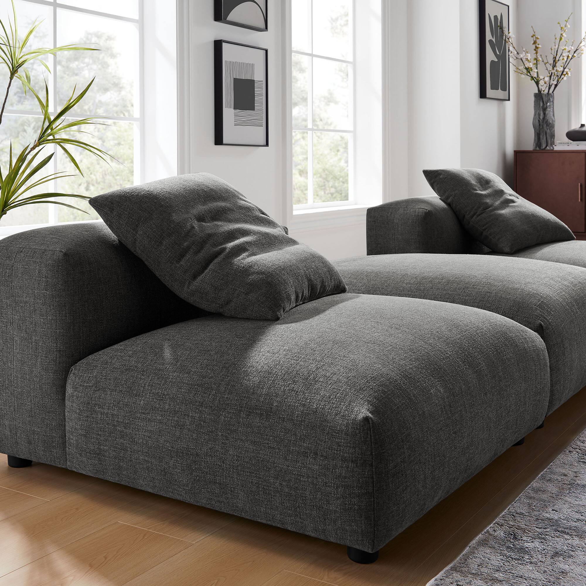 Alt View 9. Modway - Solace 3-Piece Modular Upholstered Fabric Sectional Sofa by Modway - Gray.