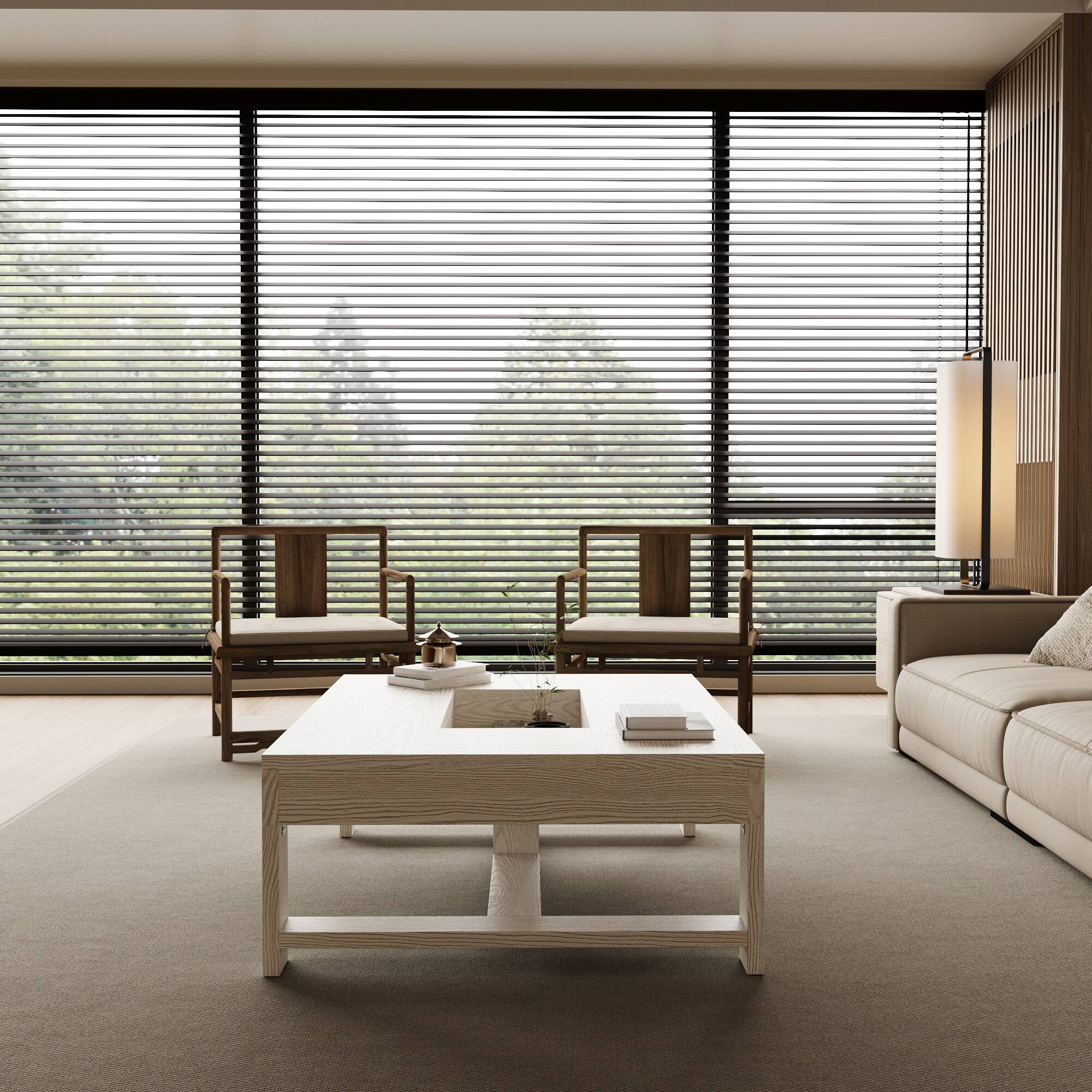 Back. FUFU & GAGA - Wood Grain Hollow Coffee Table with Central Storage and Minimalist Frame for Living Room - Off-White.