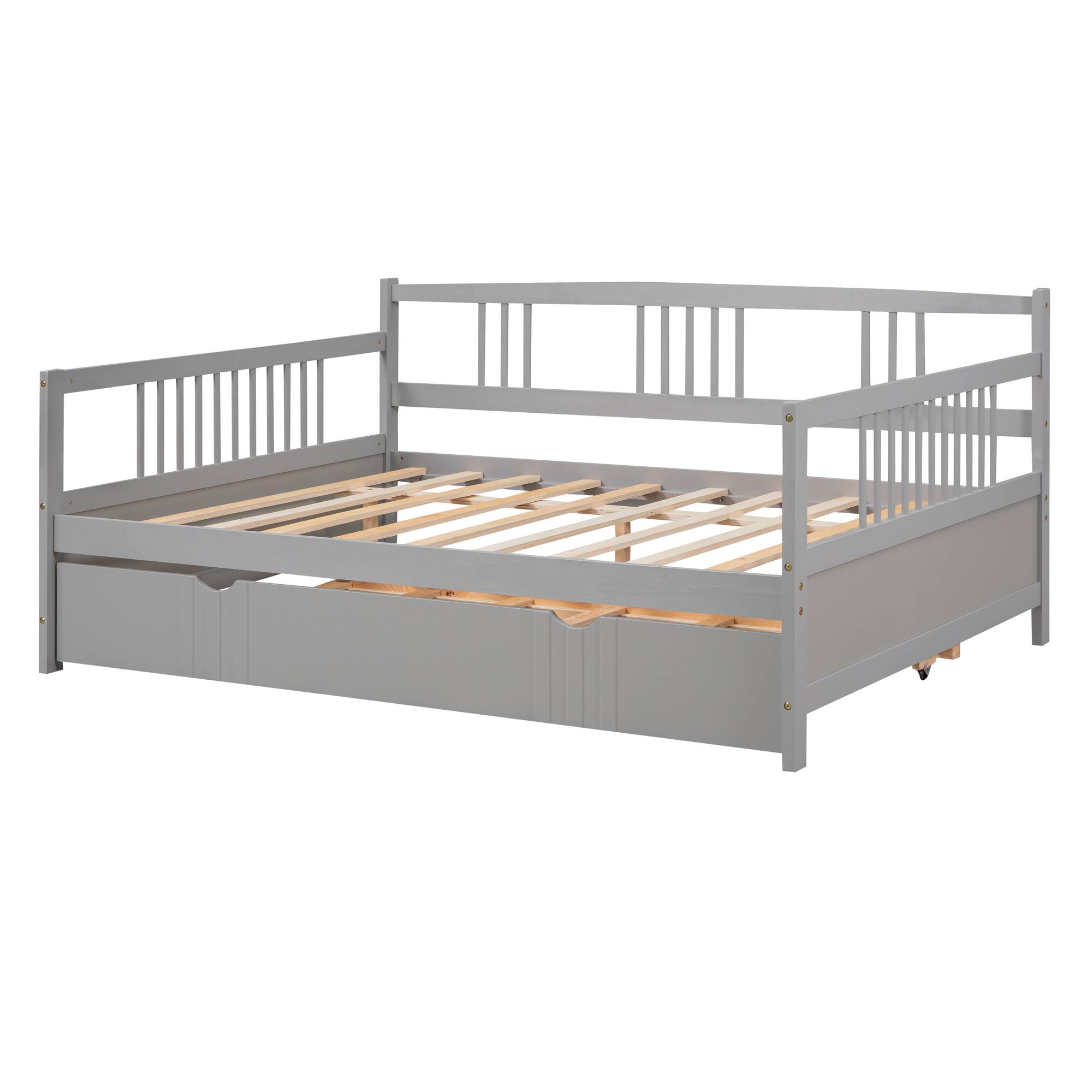 Alt View 1. Tiramisubest - Full Size Daybed Wood Bed with Twin Size Trundle,Gray - Gray.