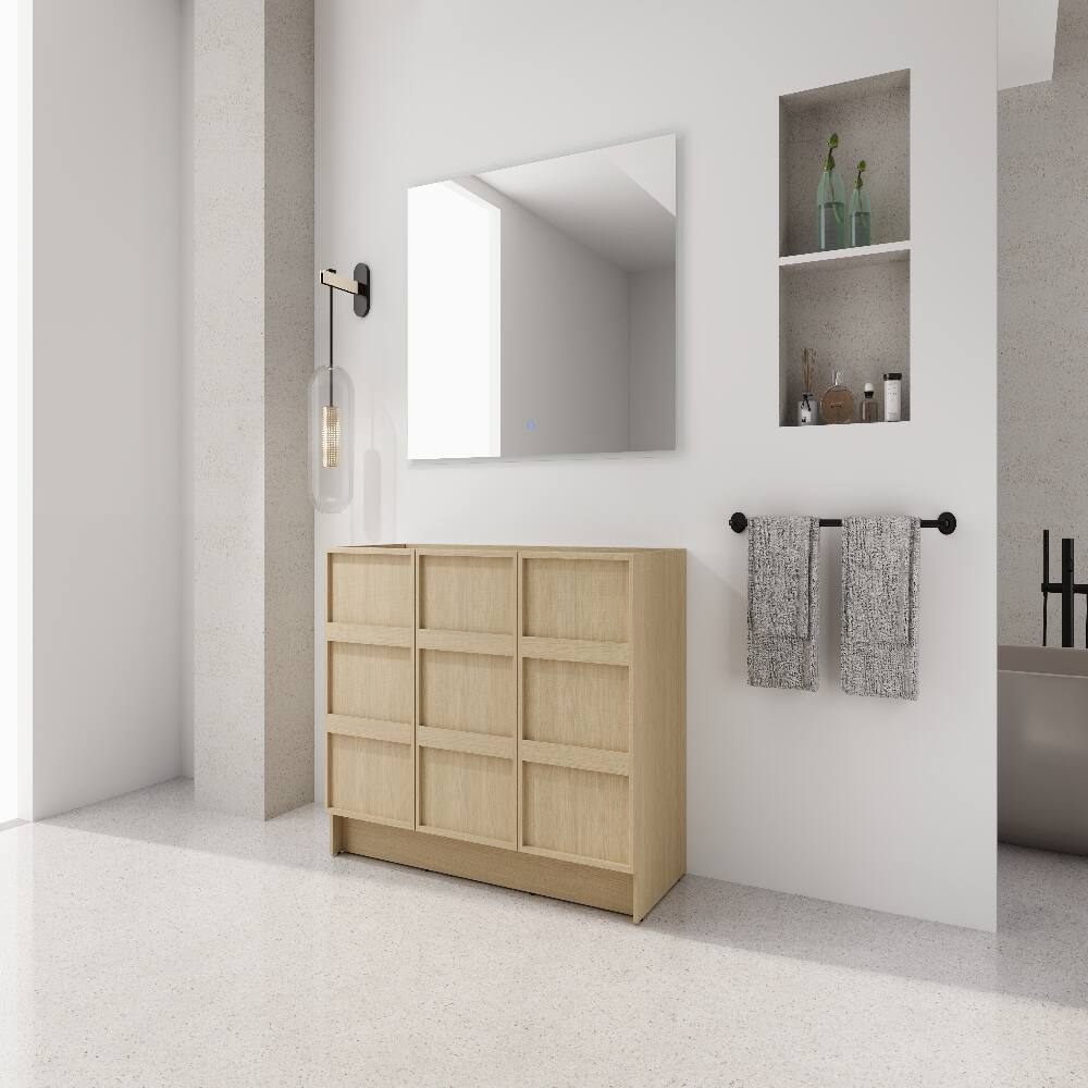 Left. Loheer - Loheer 48 inch freestanding bathroom vanity base, Dune Oak, Plywood Cabinet without Sink - Oak.