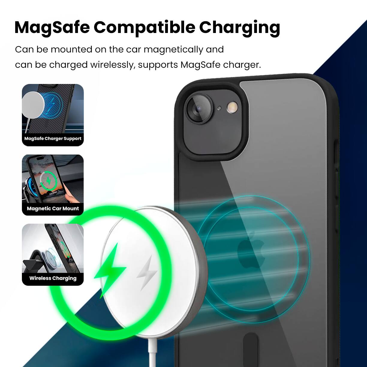 MagSafe Compatible Charging, MagSafe Charger Support, Magnetic Car Mount, Wireless Charging