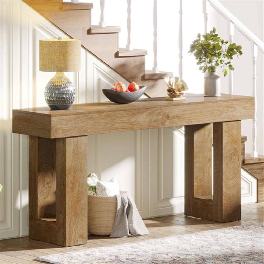Angle. Hivvago - Modern Farmhouse 63-inch Long Narrow Console Sofa Table in Natural Wood Finish - Natural.