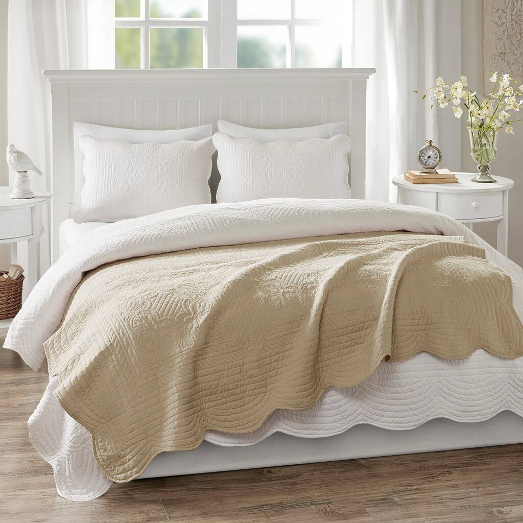 Alt View 2. Gracie Mills - Gracie Mills Salvatore Oversized Stitched Scalloped Edges Throw Blanket - Khaki.