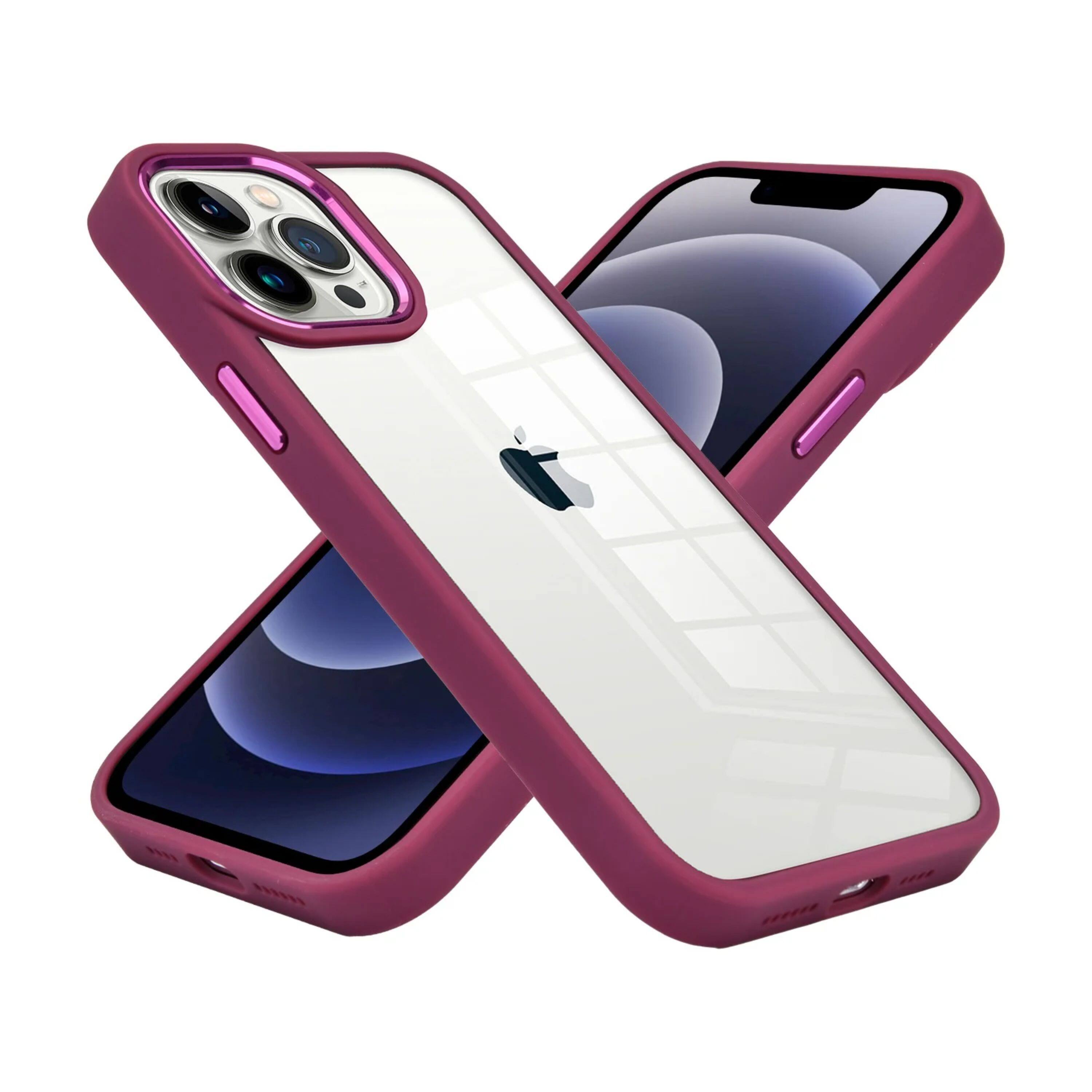 Angle. Kitcheniva - Transparent Metallic Buttons Raised Camera Phone Case With 2 Pcs Screen Protectors For iPhone 15 Pro Max Burgundy - Burgundy.