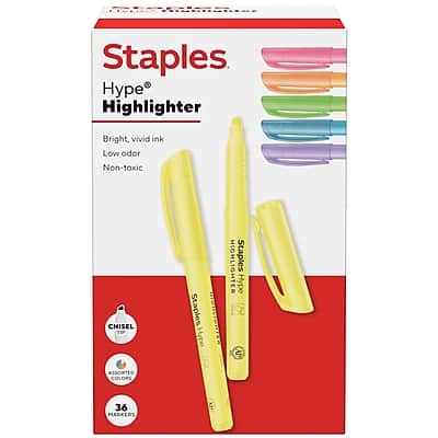 Staples - Hype Stick Highlighter, Chisel Tip, 36/Pack - Assorted