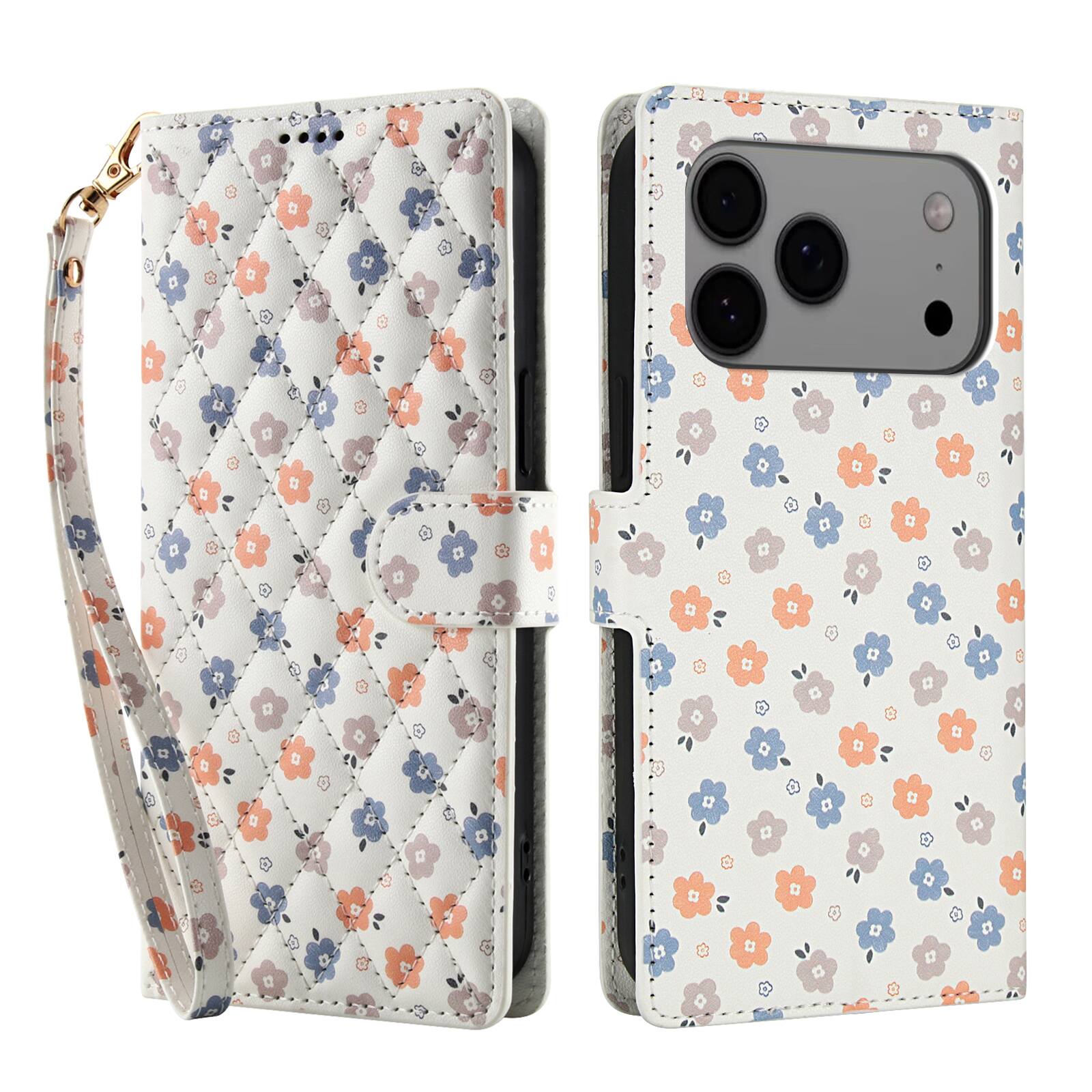 Alt View 6. Dteck - Floral Wallet Case for Apple iPhone 17 Pro with Hand Wrist Strap, Premium PU Leather Shockproof Protective Flip Cover - B.