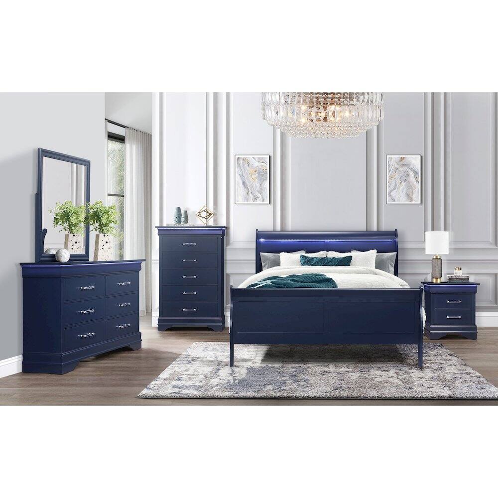 Alt View 2. Global Furniture USA - Traditional Glam Charlie Blue Nightstand With Led, Blue - Blue.