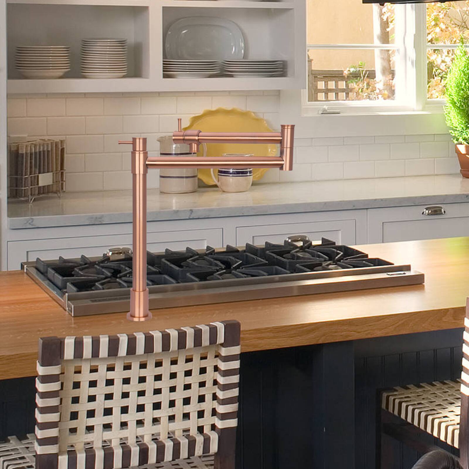 Alt View 6. Akicon - Akicon Solid Brass Deck-Mounted Pot Filler Kitchen Faucet with Double Joint Swing Arms in Copper - Copper.