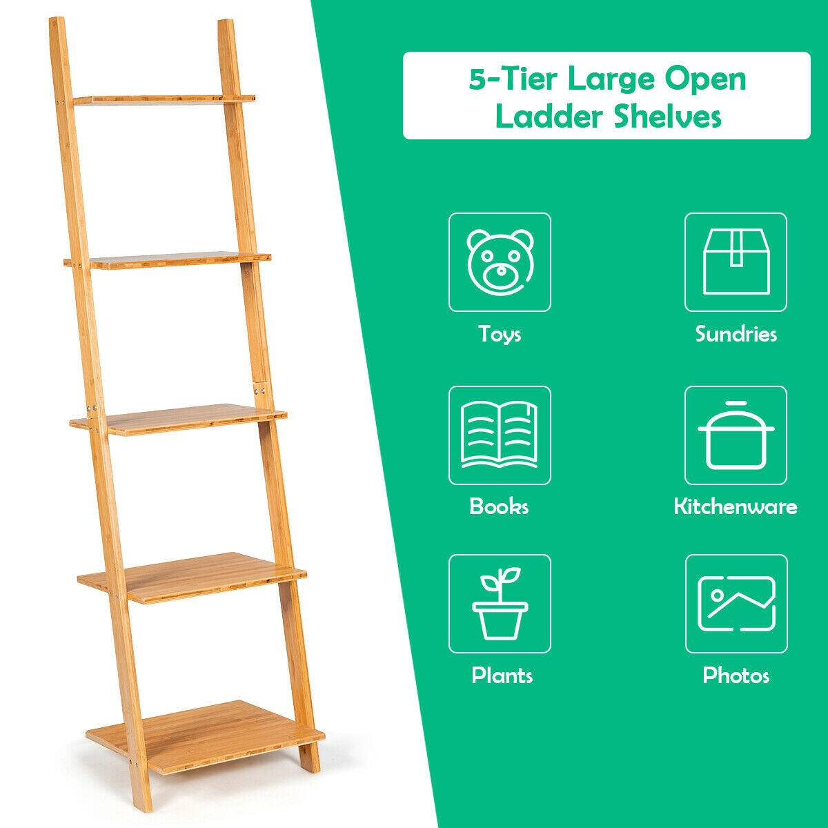 5-Tier Large Open Ladder Shelves
Toys
Sundries
Books
Kitchenware
Plants
Photos