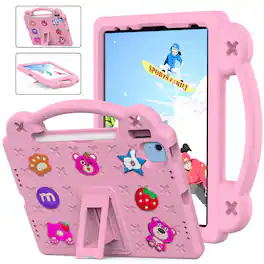 Dteck - For Apple iPad 11"(A16 chip 2025)/iPad 10.9" 2022 Cute Cartoon Kid Case Built-in Kickstand Handle Grip Shockproof Cover - Pink