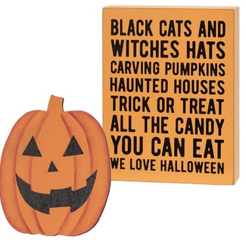 BreeBe - *2/Set Black Cats & Witches Hats Box Sign with Jack Easel - Orange, Black