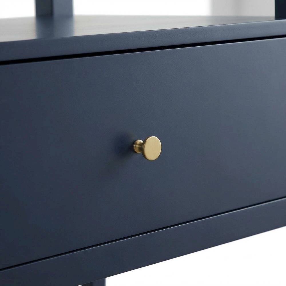 Back. FurniFact - Midnight Blue Nightstand with Gold Hardware, Casual Farmhouse Style - Blue.