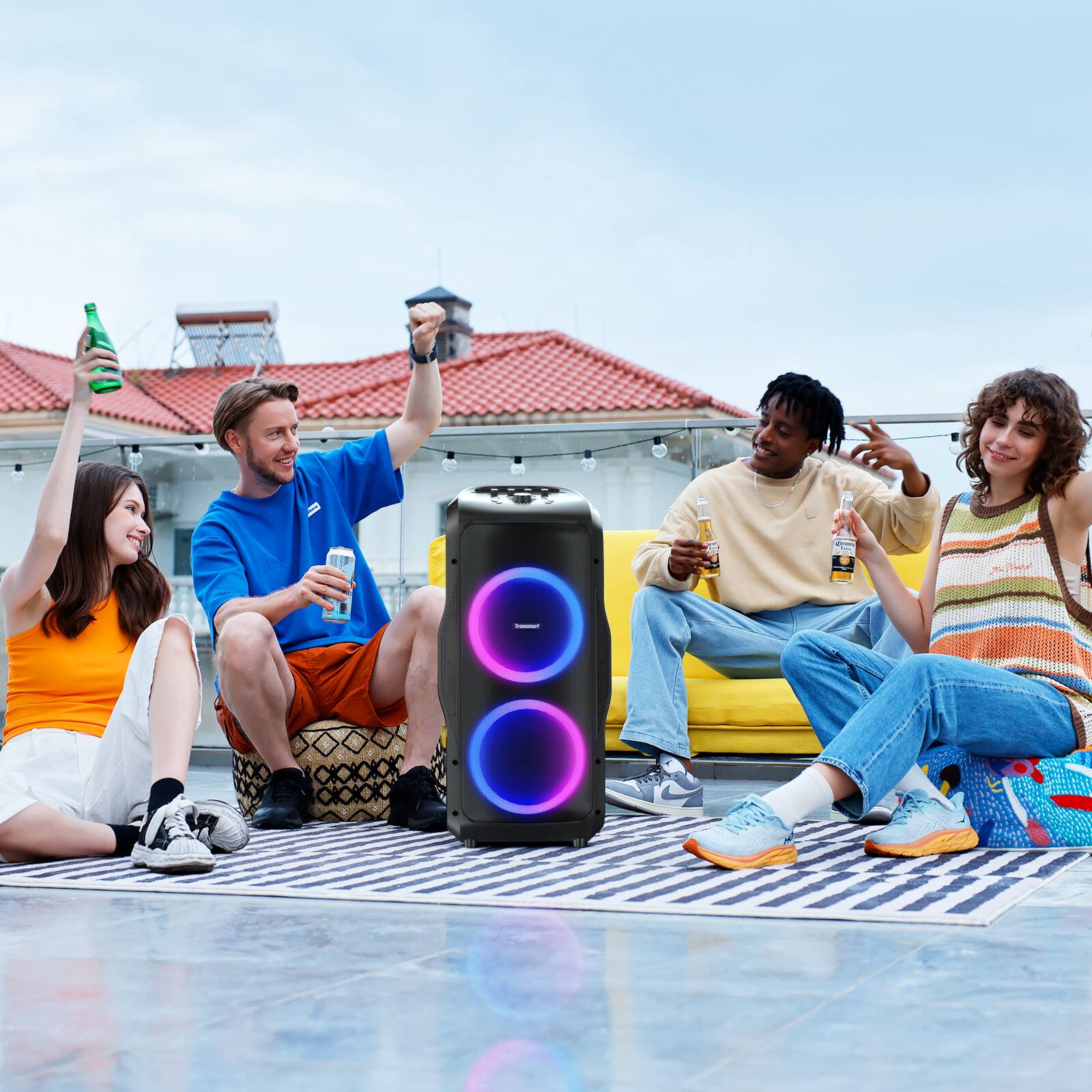 Alt View 9. Tronsmart - Halo 300 Portable Party Speaker w/ Handle & Wheels, 240W Surging Sound, 20H Playtime, Dual Mic, Guitar & XLR Inputs, EQ - Black.