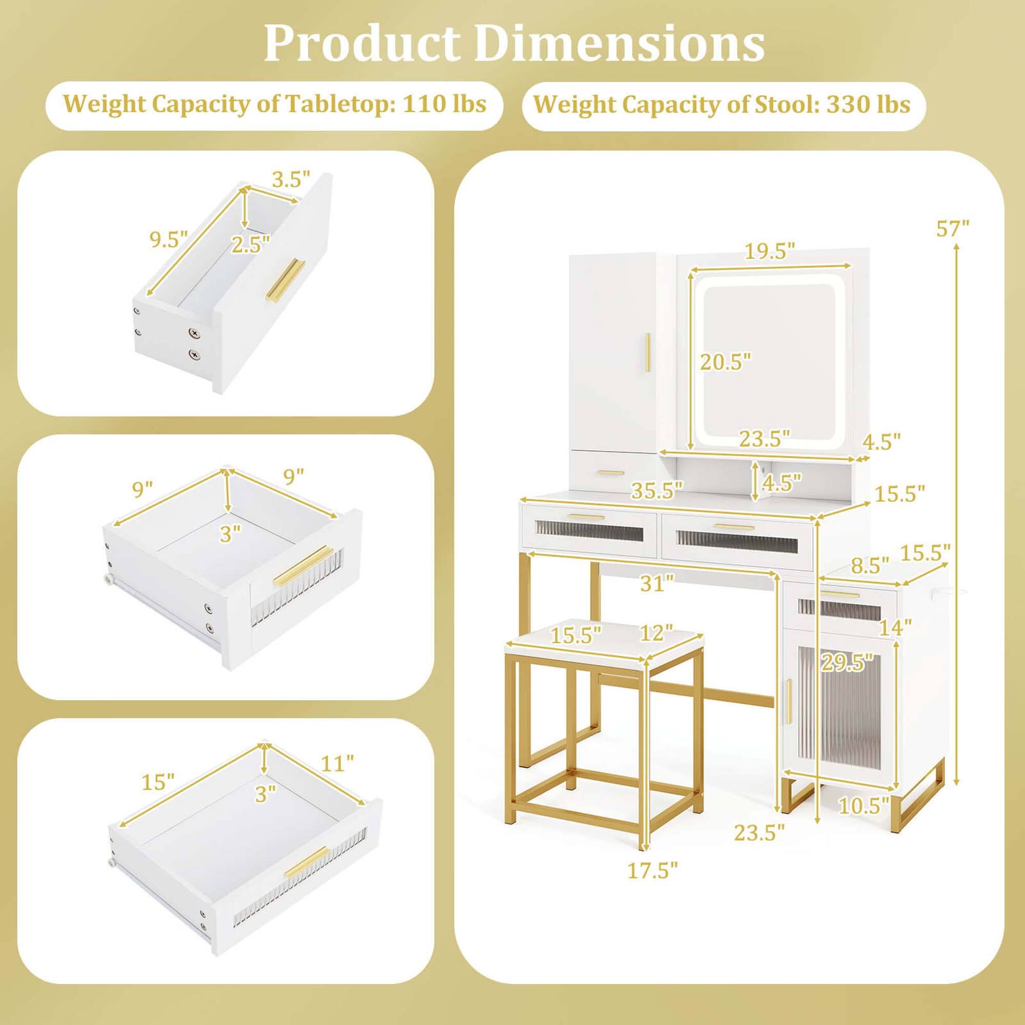 Product Dimensions

Weight Capacity of Tabletop: 110 lbs  
Weight Capacity of Stool: 330 lbs  

- 3.5"  
- 9.5"  
- 2.5"  
- 9"  
- 9"  
- 3"  
- 19.5"  
- 20.5"  
- 23.5"  
- 4.5"  
- 4.5"  
- 15.5"  
- 31"  
- 15.5"  
- 12"  
- 14"  
- 29.5"  
- 15"  
- 3"  
- 11"  
- 23.5"  
- 10.5"  
- 17.5"  
- 57"  
- 15.5"  
- 8.5"  
- 15.5"  
- 17.5"
