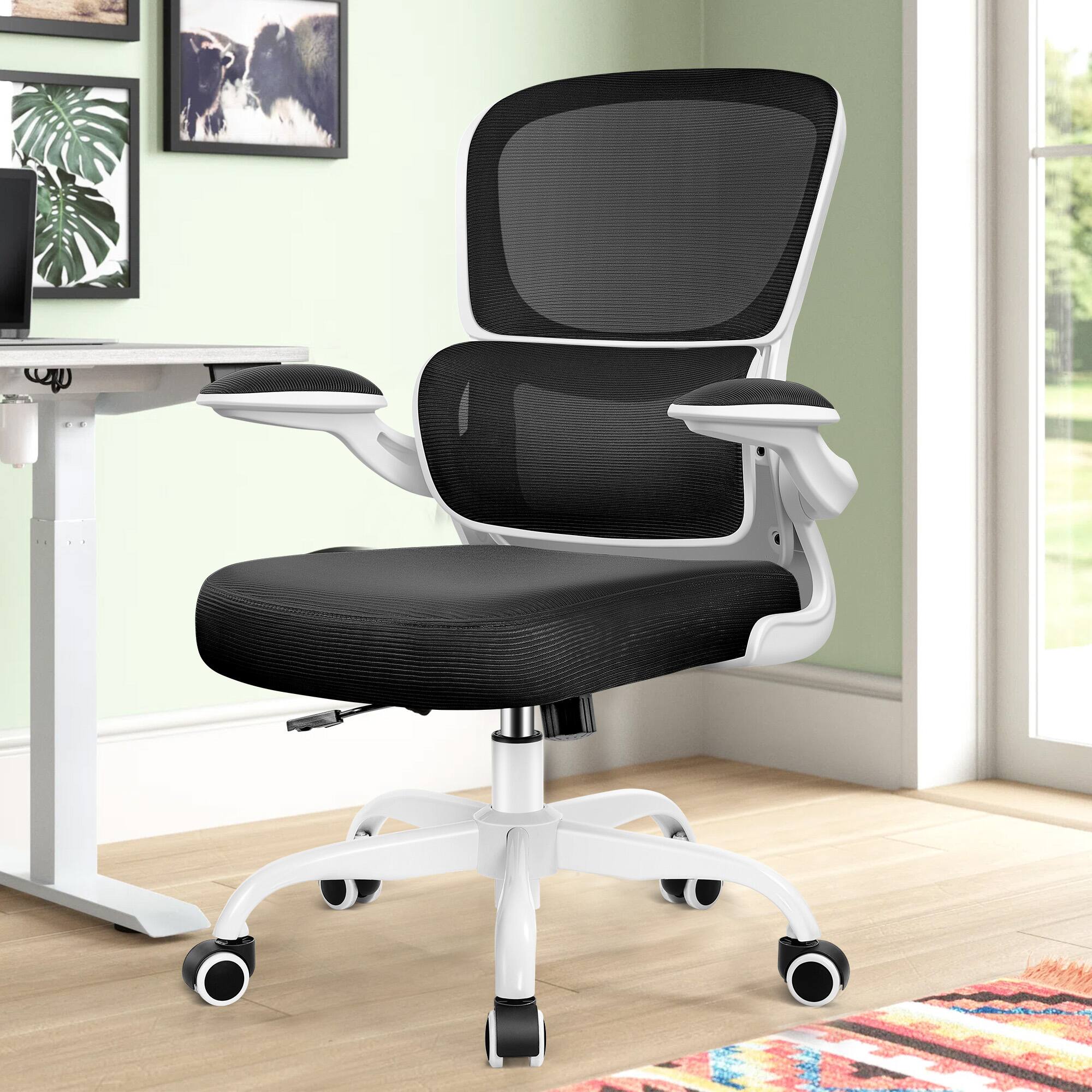 Angle. Brick Attic - Ergonomic Office Chair with Lumbar Support and Adjustable Armrests, Breathable Mesh Mid Back Computer Desk Chair - White.