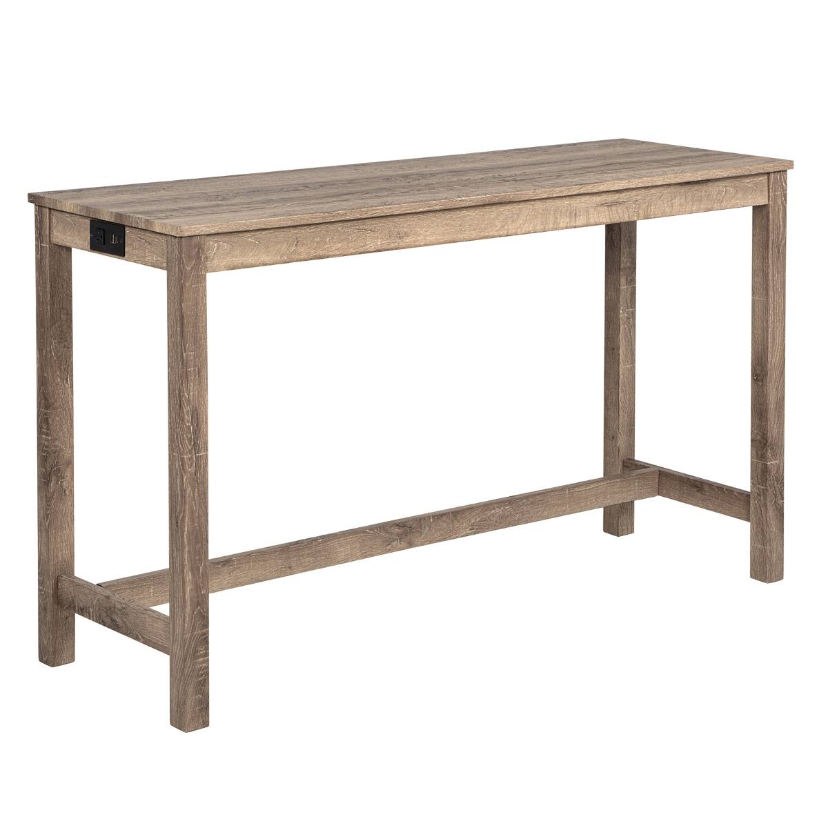 Alt View 6. Loheer - Loheer Bar Table Set with Three Stools, Brown Rectangular Table with Power Outlet - Brown.