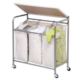 Hivvago - 3 Section Wheeled Laundry Sorter Cart with Lift Top Folding Ironing Board - Silver