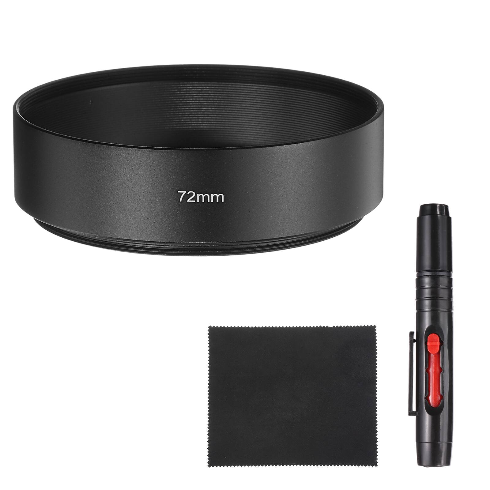 Front. Unique Bargains - Lens Hood Shade, 72mm Mid-focus Metal Camera Cap Shade with Cleaning Cloth & Pen - Black.