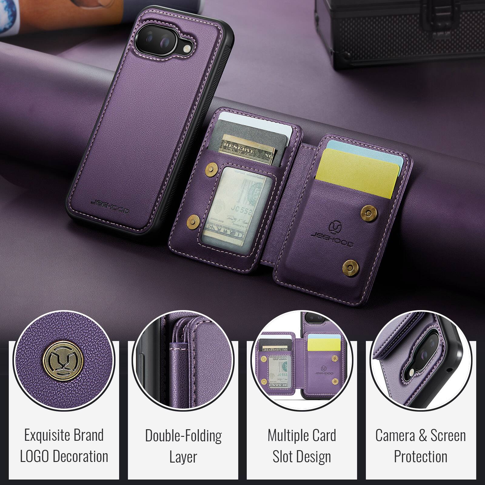 notgd: MBSSa JSCHOCP I0 JC 552 JESHOOE J5 Exquisite Brand Double-Folding LOGO Decoration Layer Multiple Card Slot Design Camera & Screen Protection