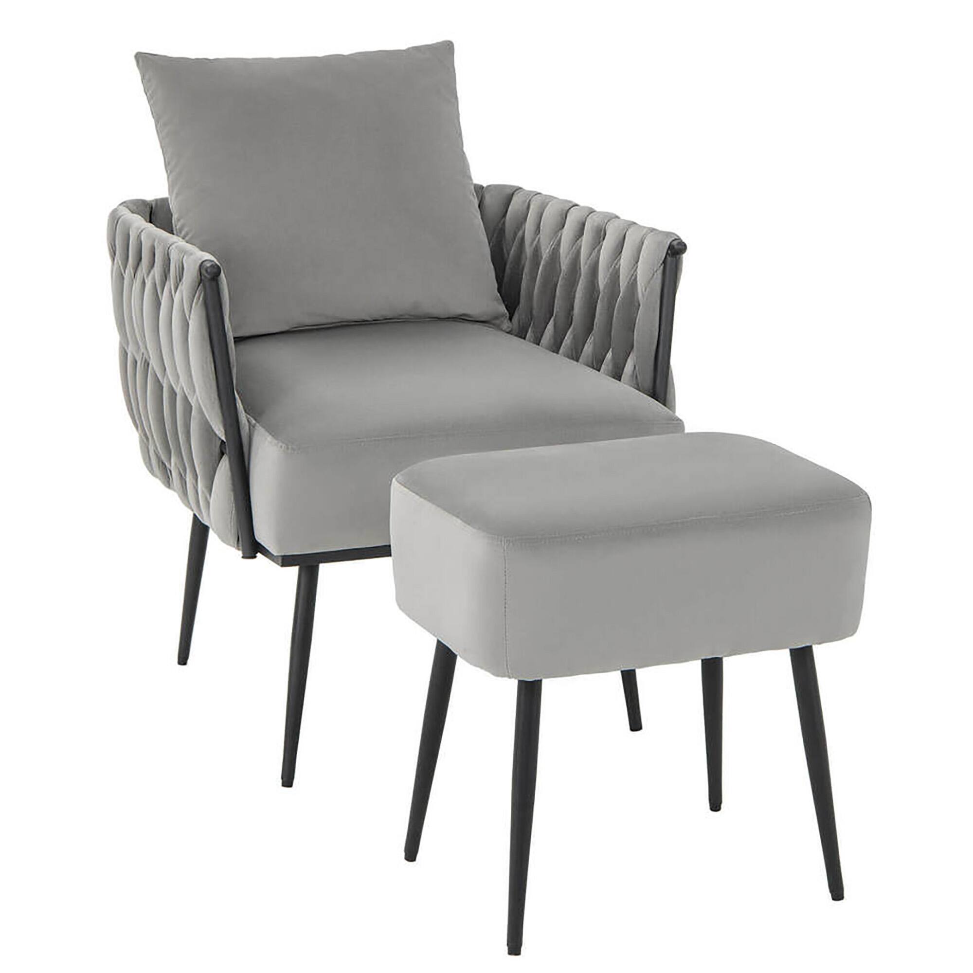 Alt View 9. Gymax - Gymax Modern Dutch Velvet Accent Chair & Ottoman Set Single Leisure Sofa Chair Gray - Gray.