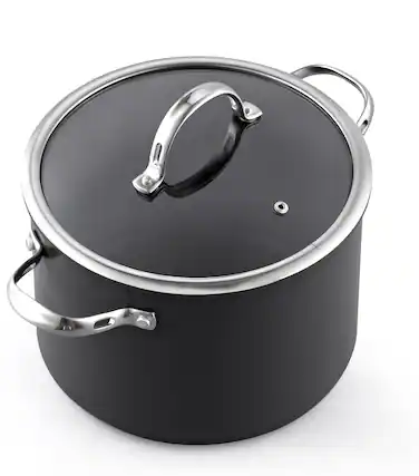 Front. Cooks Standard - Classic 8-Quart Stock Pot Dutch Oven Casserole with Glass Lid, Hard Anodized Nonstick Stockpot, Not Induction, Black - BLACK.