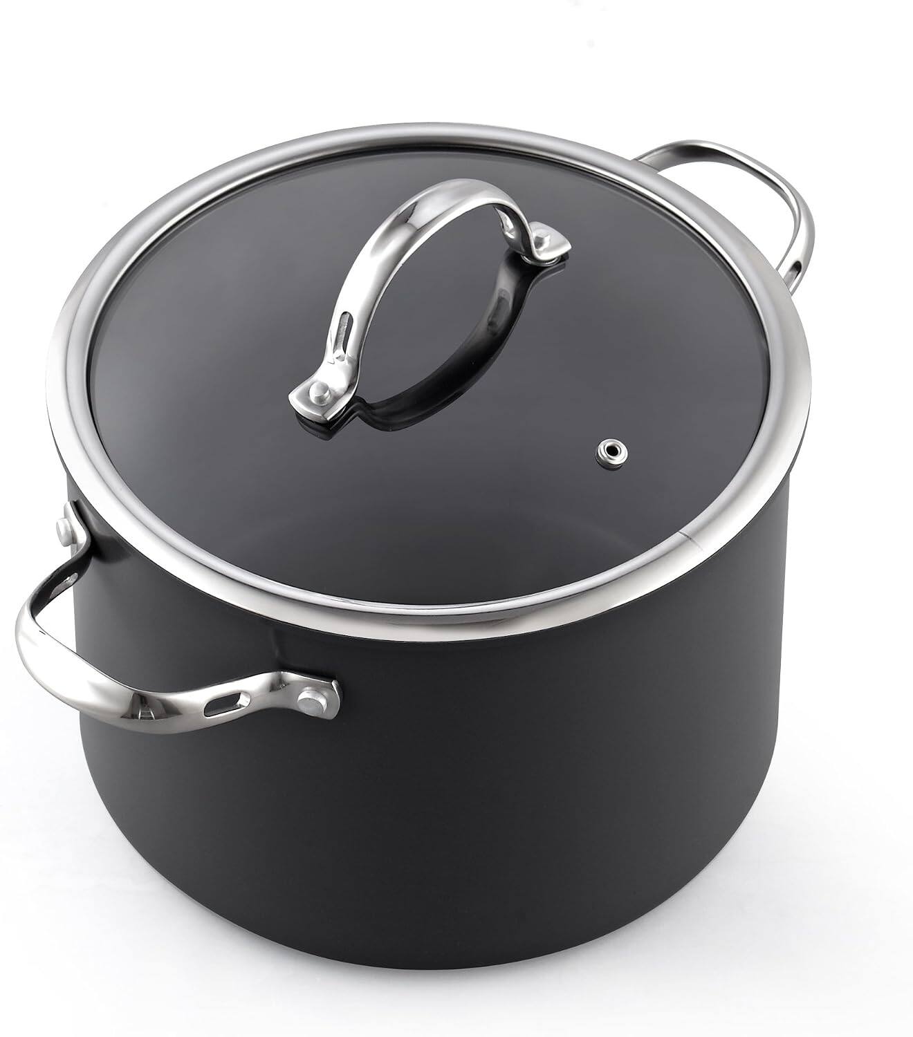 Front. Cooks Standard - Classic 8-Quart Stock Pot Dutch Oven Casserole with Glass Lid, Hard Anodized Nonstick Stockpot, Not Induction, Black - BLACK.