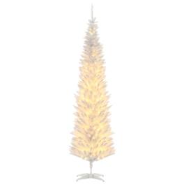 Homcom - Pre-Lit Slim Noble Fir Artificial Christmas Tree, 200 Warm LEDs, 499 Tips - White