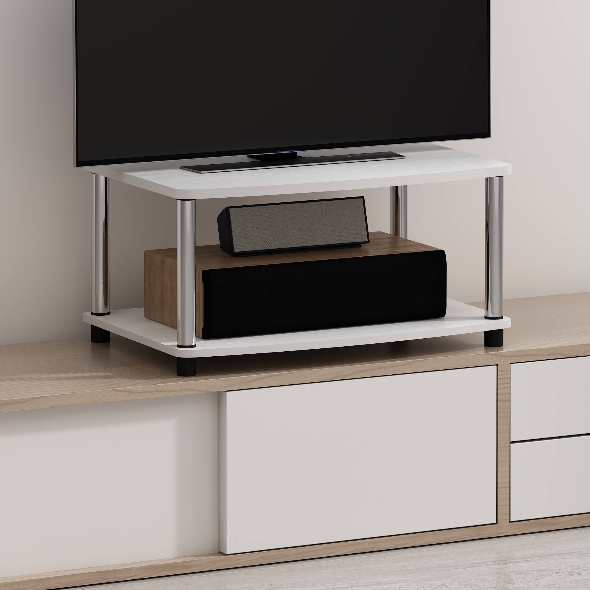 Alt View 5. Furinno - Turn-N-Tube No Tools 2-Tier Elevated TV Stands,  Stainless Steel Tubes - White Oak/Stainless Steel.