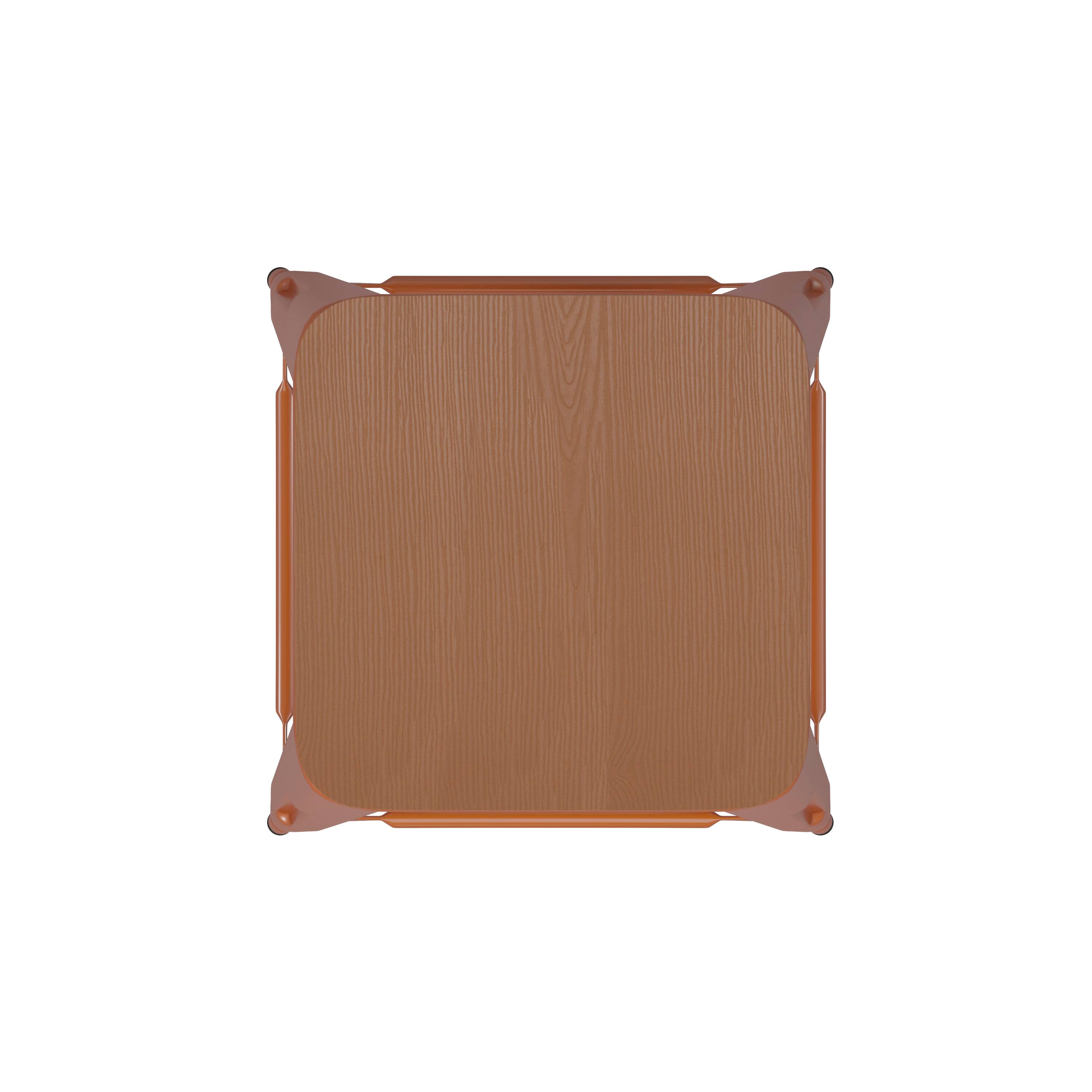 Alt View 9. Emma + Oliver - Kam Backless Metal Indoor-Outdoor Stool with All-Weather Polystyrene Seat - Teak Seat/Orange Frame.