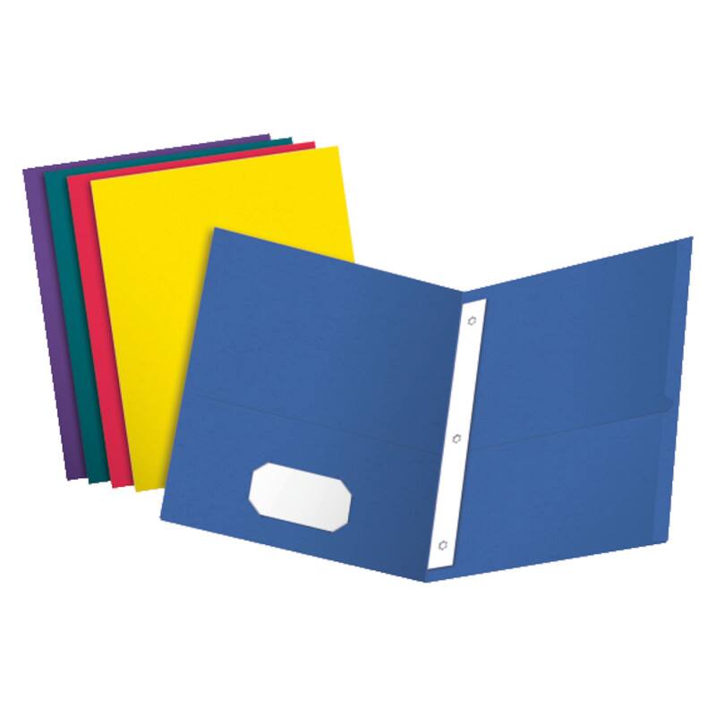 Front. Oxford - Twin Pocket Folders with Fasteners, Letter Size, Assorted Colors, Box of 25.